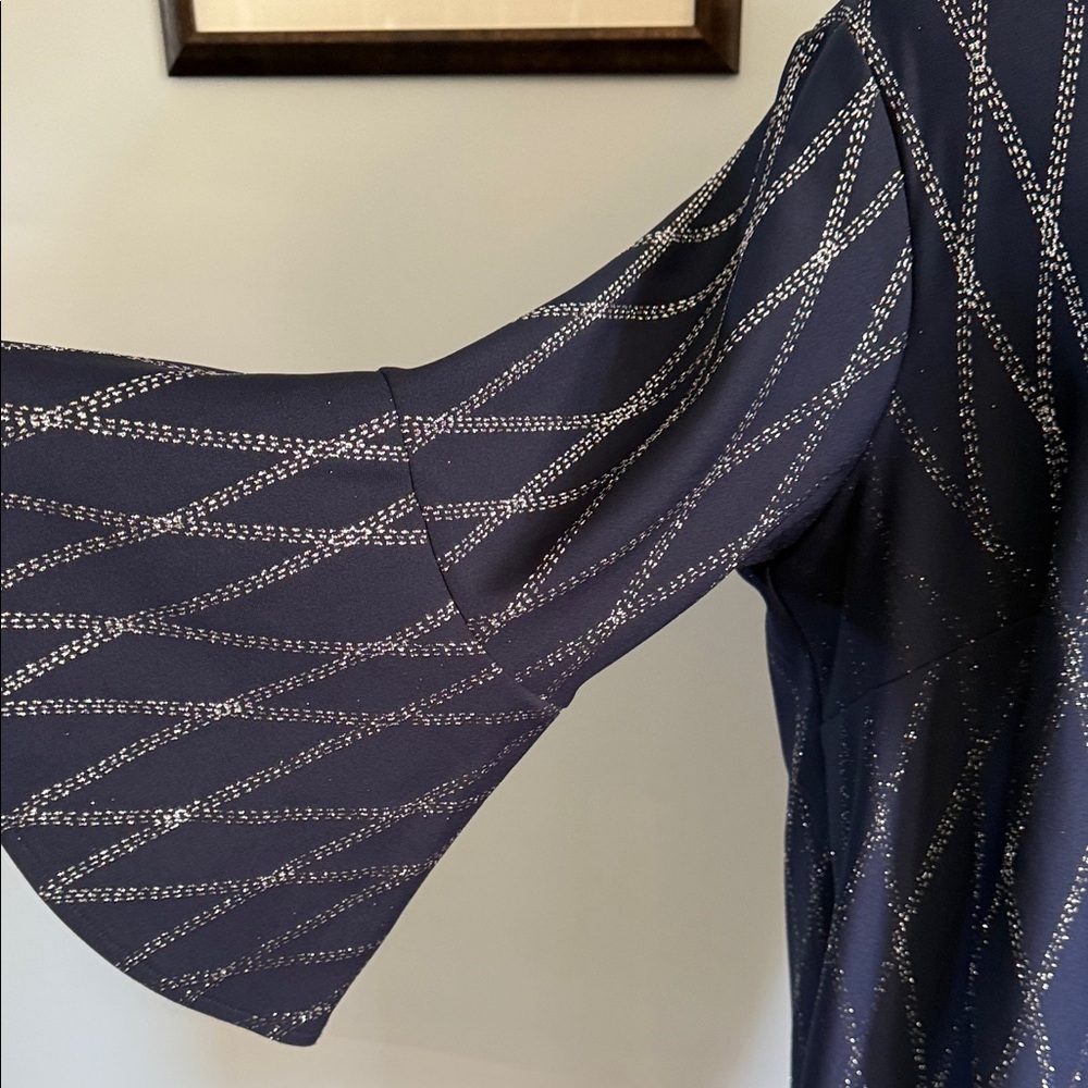 Elegant Navy Blue Diamond Pattern Dress - Picture 2 of 3